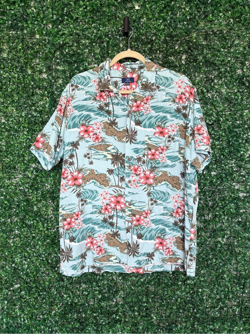 George Light Blue Floral Tropical Button-Down Shirt